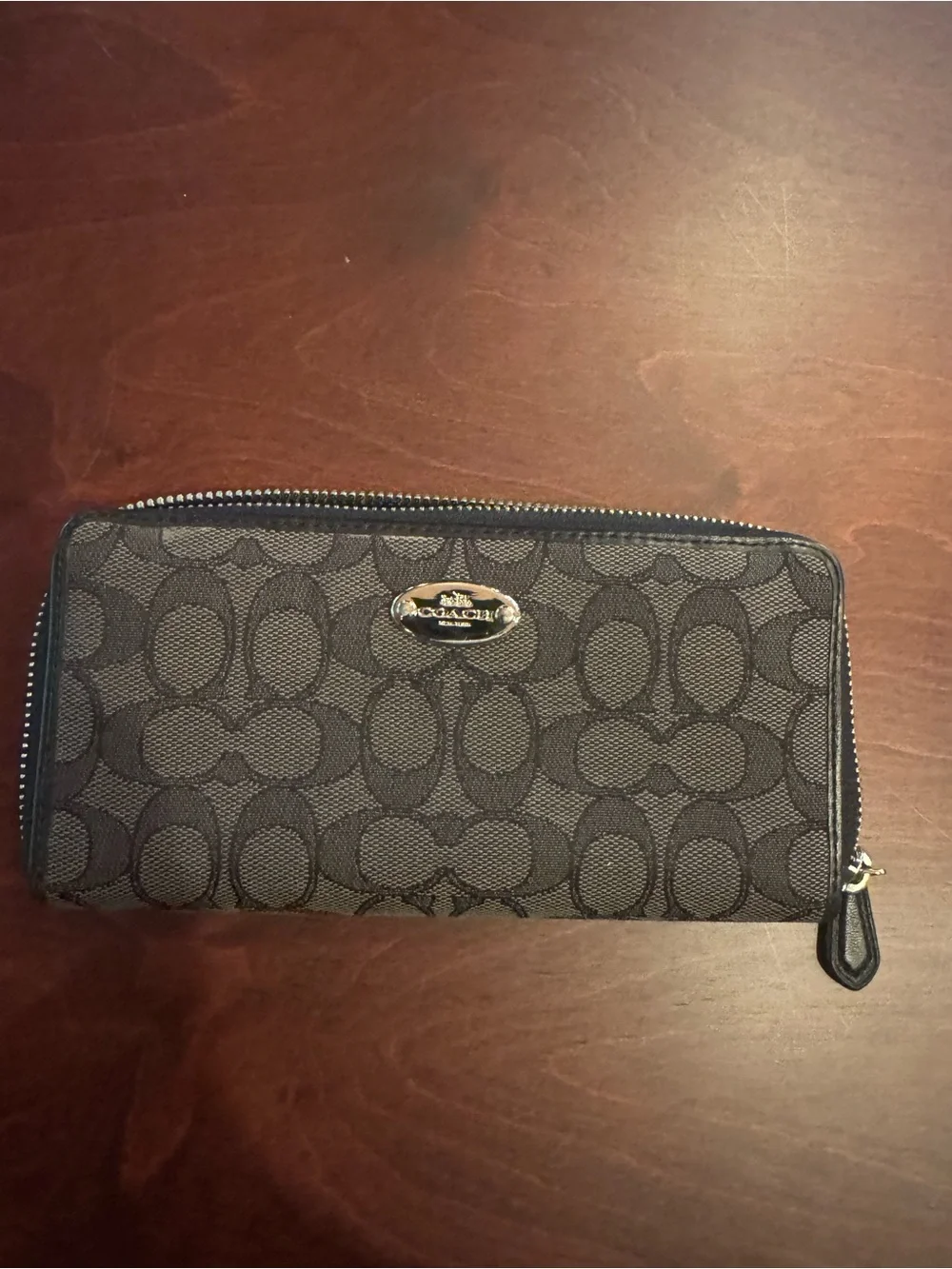 Coach Black Signature Jacquard Zip Wallet
